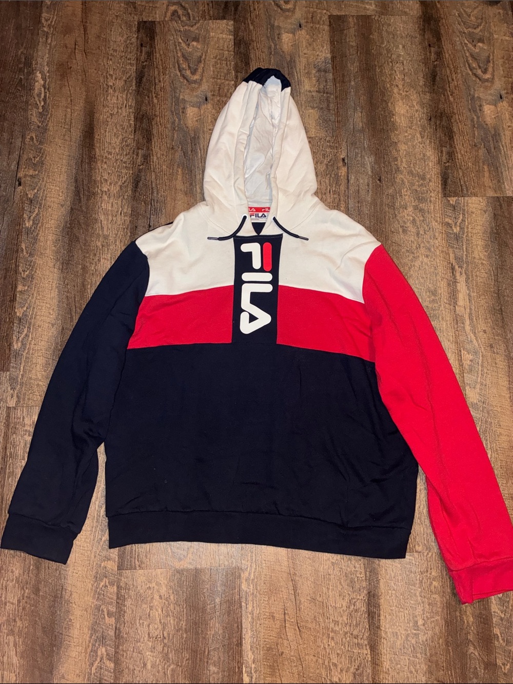 Fila Colorblock Pullover Hoodie in White, Red & Navy